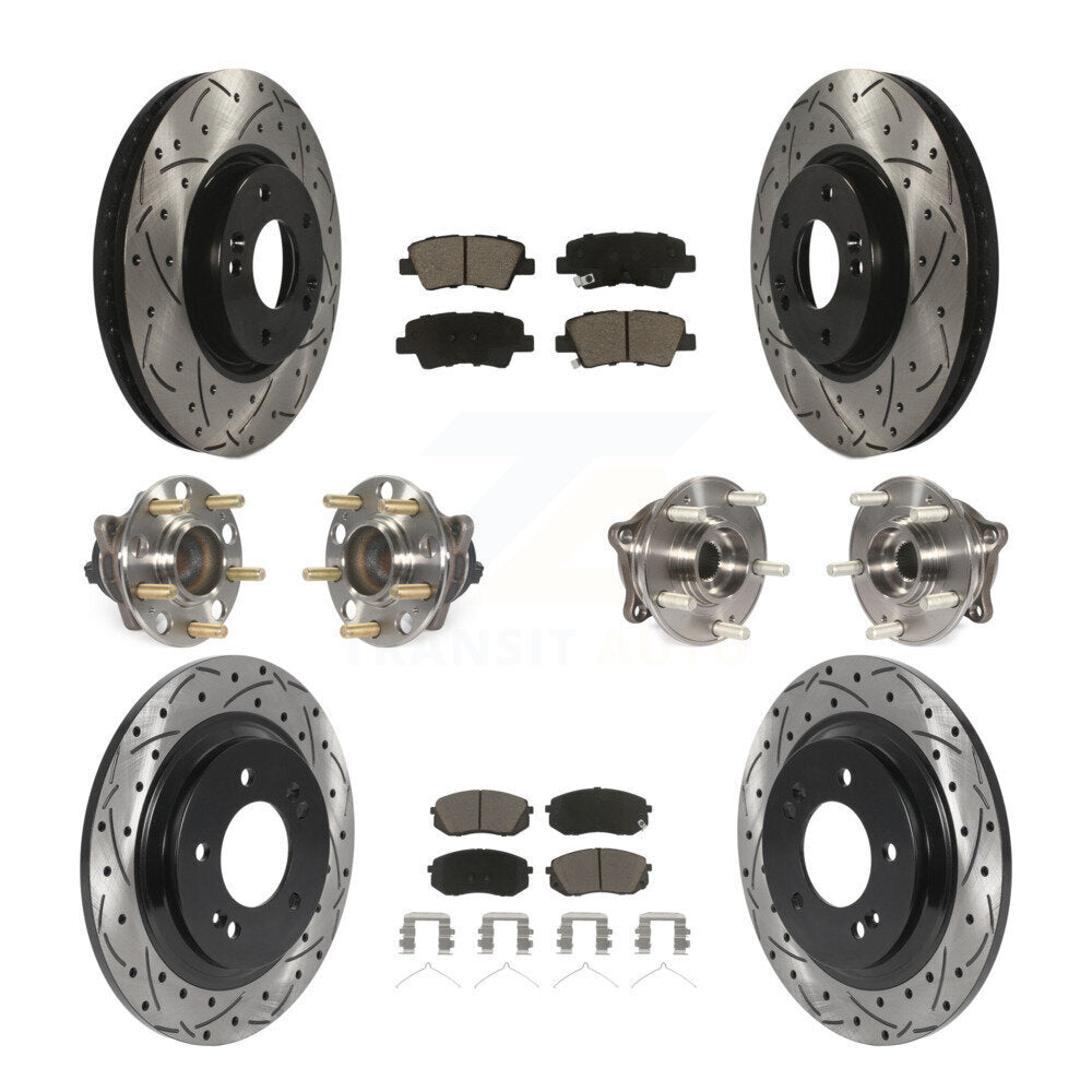 Front Rear Hub Bearings Coated Disc Brake Rotors And Pads Kit (10Pc) For Hyundai Sonata KBB-126953