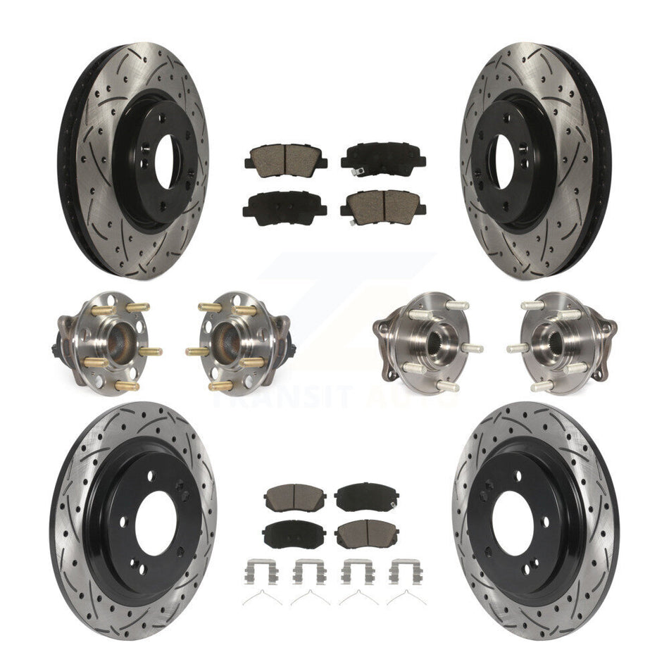 Front Rear Hub Bearings Coated Disc Brake Rotors And Pads Kit (10Pc) For Hyundai Sonata KBB-126953