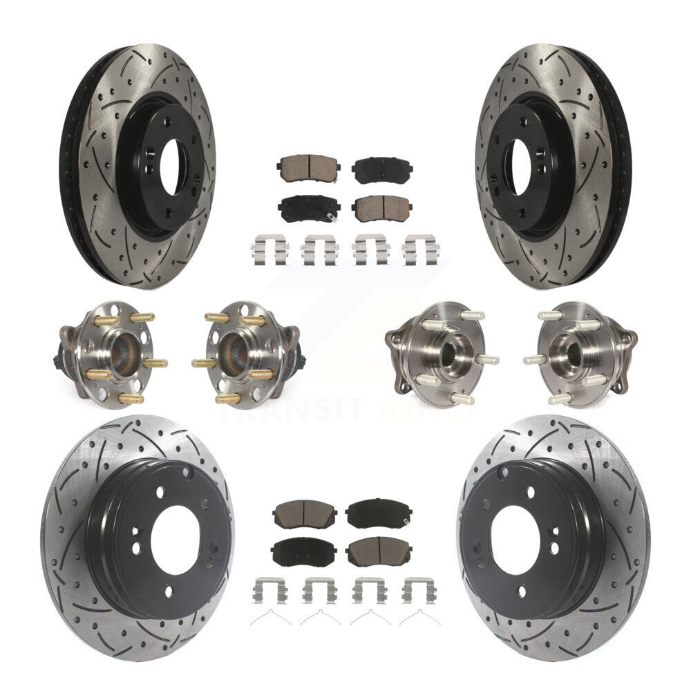 Front Rear Hub Bearings Coated Disc Brake Rotors And Pads Kit (10Pc) For Hyundai Sonata KBB-126954