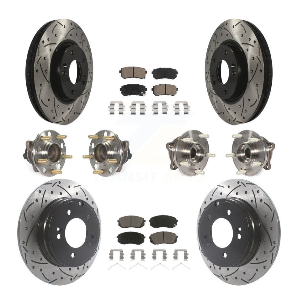 Front Rear Hub Bearings Coated Disc Brake Rotors And Pads Kit (10Pc) For Hyundai Sonata KBB-126954