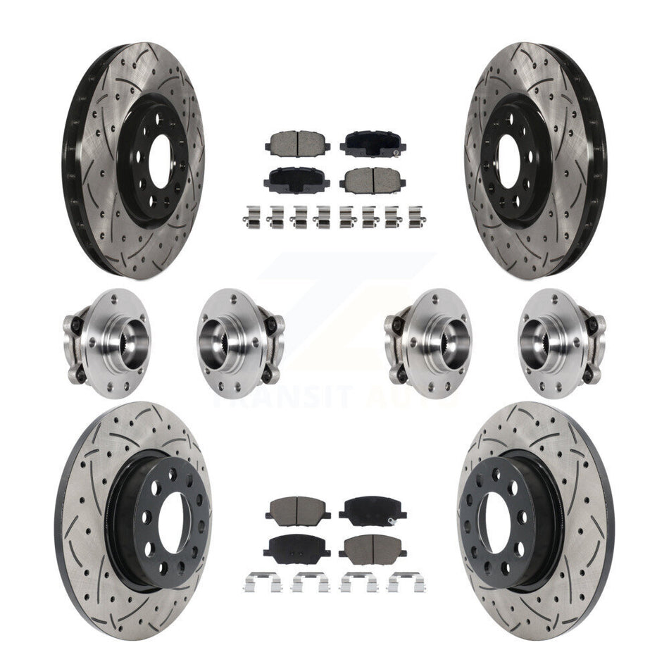 Front Rear Hub Bearings Coated Disc Brake Rotors And Pads Kit (10Pc) For Jeep Compass AWD KBB-126979