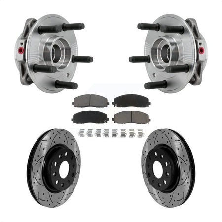 Front Hub Bearing Assembly Coated Drilled Slotted Brake Rotor & Pad Kit For Jeep Wrangler KBB-126991