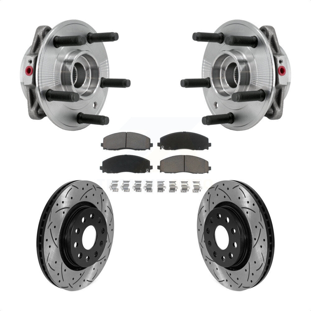 Front Hub Bearing Assembly Drilled Slot Brake Rotor & Pad Kit For Jeep Wrangler Gladiator KBB-126992