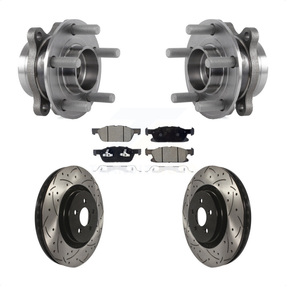 Front Hub Bearing Assembly Coated Drilled Slot Brake Rotor & Pad Kit For Lincoln Nautilus KBB-126998