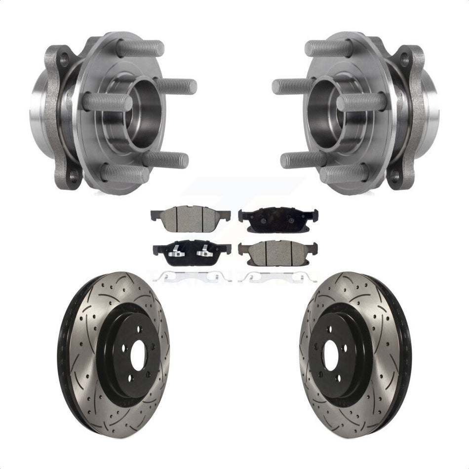Front Hub Bearing Assembly Coated Drilled Slot Brake Rotor & Pad Kit For Lincoln Nautilus KBB-126998