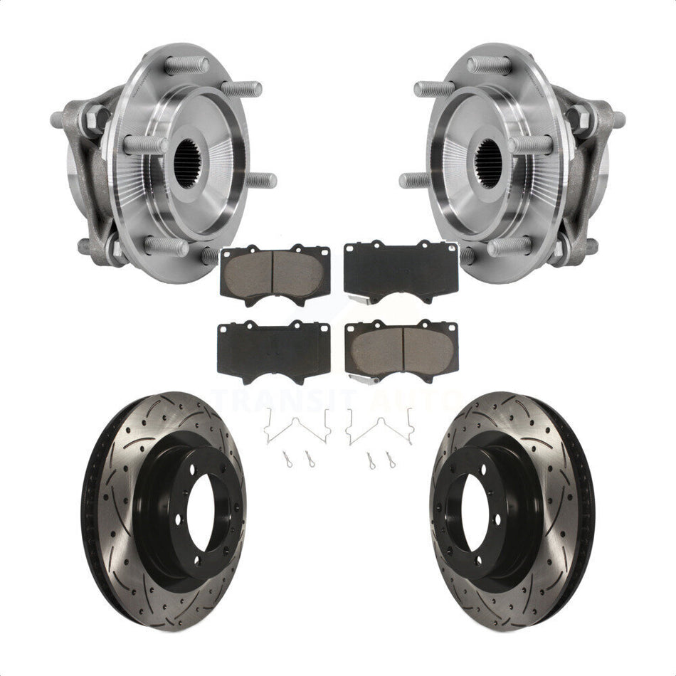 Front Hub Bearing Drill Slot Brake Rotor Pad Kit For 2010-2023 Toyota 4Runner Lexus GX460 KBB-127001