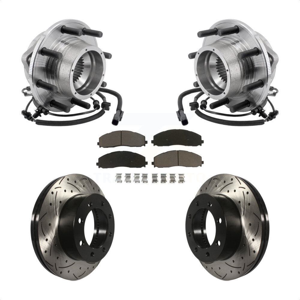 Front Hub Bearing Assembly Drilled Slot Brake Rotor Pad Kit For Ford F-350 Super Duty 4WD KBB-127003