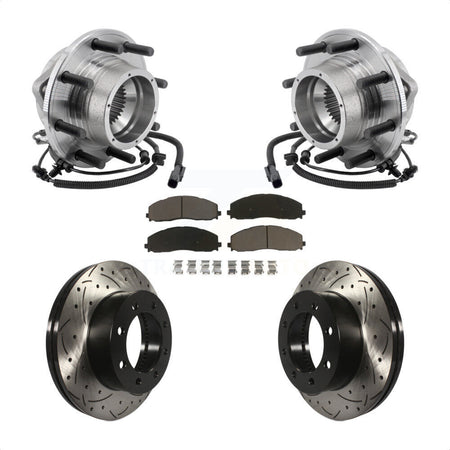 Front Hub Bearing Assembly Drilled Slot Brake Rotor Pad Kit For Ford F-350 Super Duty 4WD KBB-127003