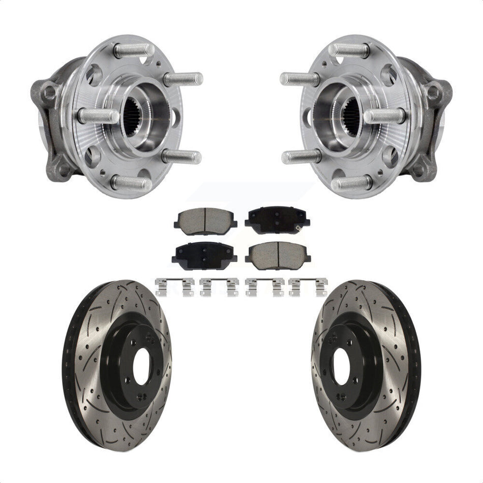 Front Hub Bearing Assembly Drill Slot Brake Rotor Pads Kit For 2019-2020 Hyundai Santa Fe KBB-127005