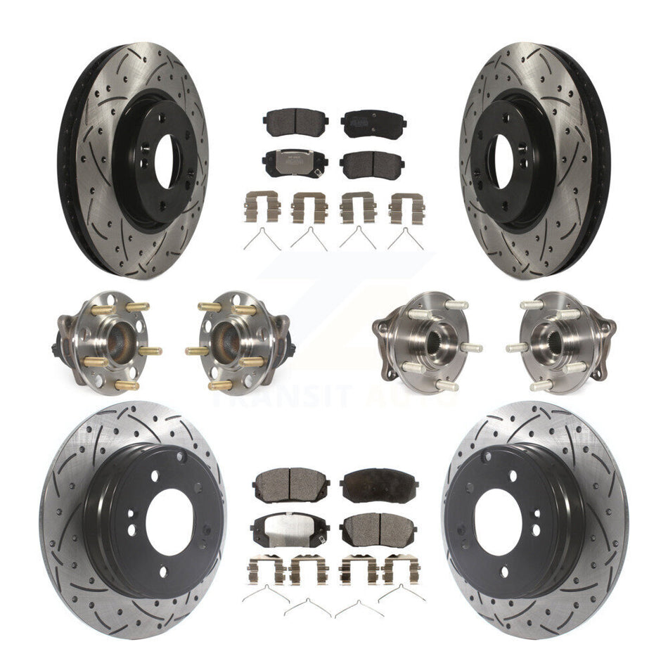 Front Rear Hub Bearings Coated Disc Brake Rotors And Pads Kit (10Pc) For Hyundai Sonata KBB-127016