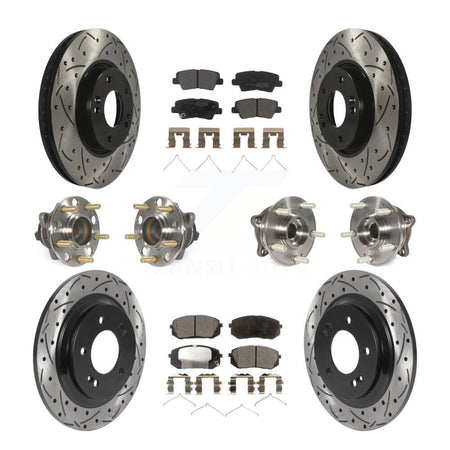 Front Rear Hub Bearings Coated Disc Brake Rotors And Pads Kit (10Pc) For Hyundai Sonata KBB-127017