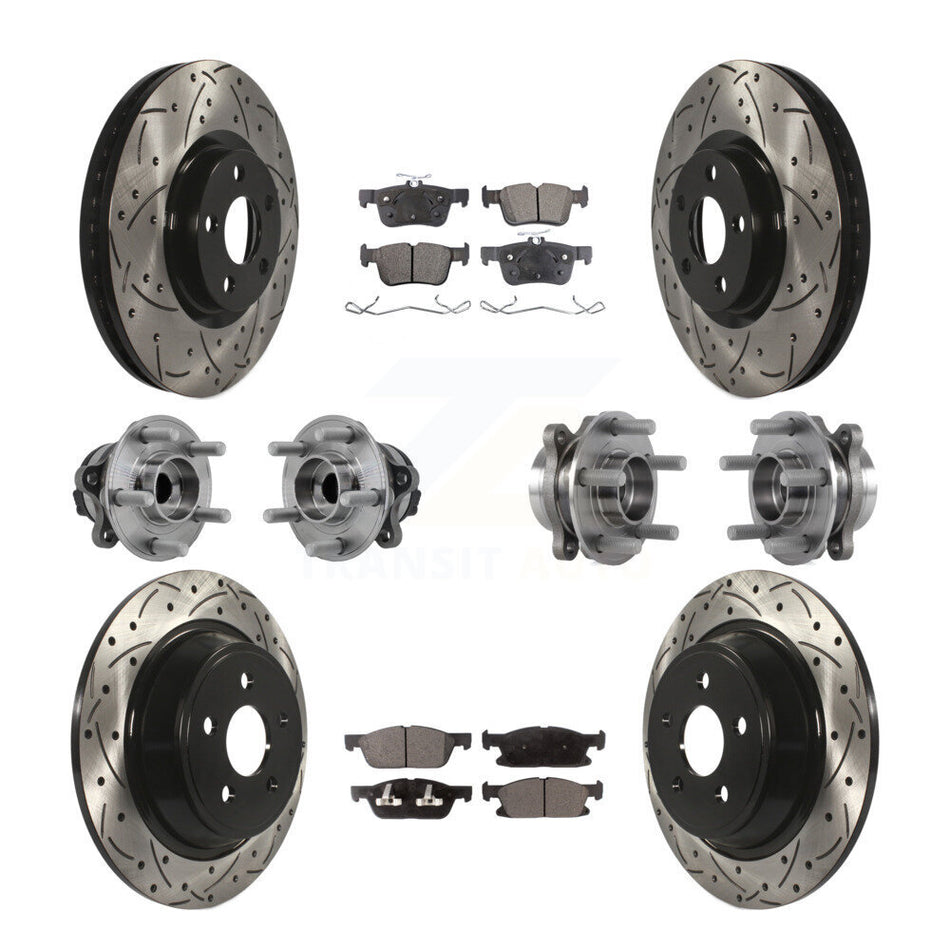 Front Rear Hub Bearing Coated Disc Brake Rotor Pad Kit (10Pc) For 2015-2018 Ford Edge FWD KBB-127019