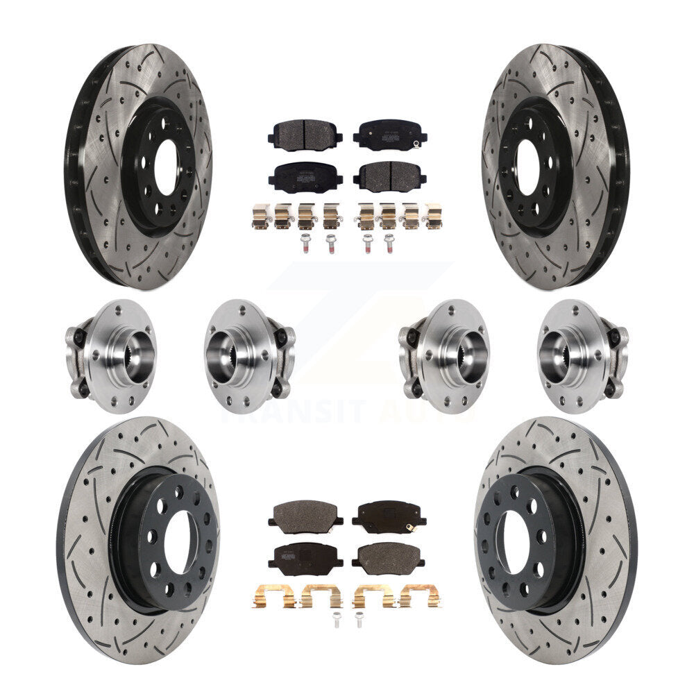 Front Rear Hub Bearing Coated Disc Brake Rotor Pad Kit (10Pc) For Jeep Renegade Fiat 500X KBB-127037
