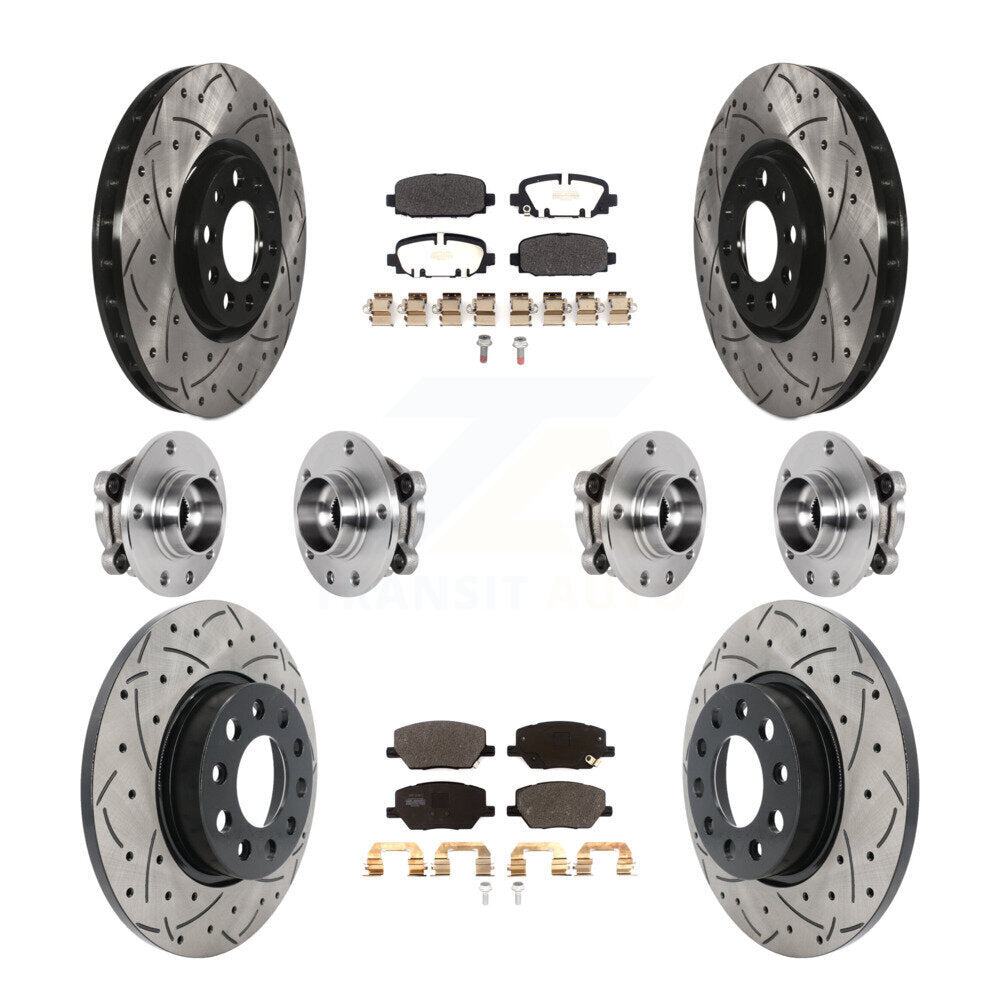 Front Rear Hub Bearings Coated Disc Brake Rotors And Pads Kit (10Pc) For Jeep Compass AWD KBB-127038