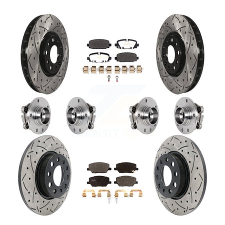 Front Rear Hub Bearings Coated Disc Brake Rotors And Pads Kit (10Pc) For Jeep Compass AWD KBB-127038