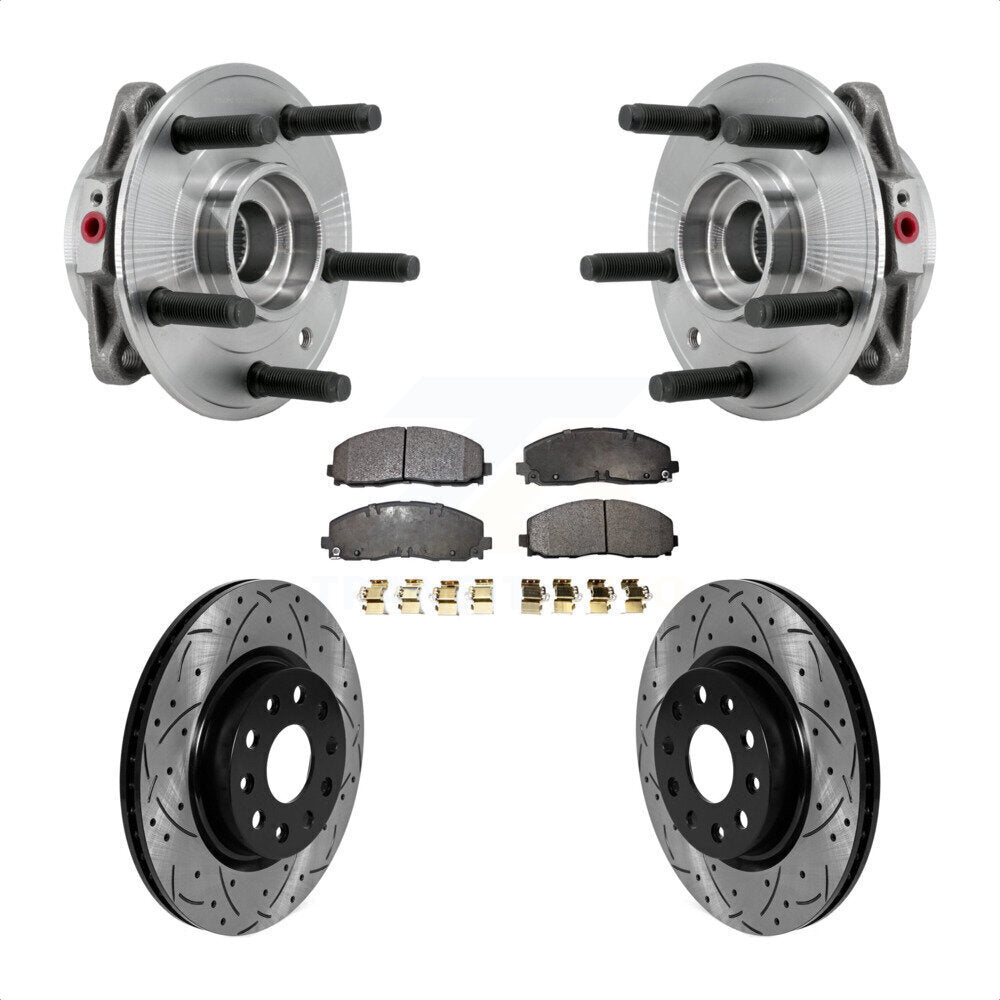 Front Hub Bearing Assembly Coated Drilled Slotted Brake Rotor & Pad Kit For Jeep Wrangler KBB-127048