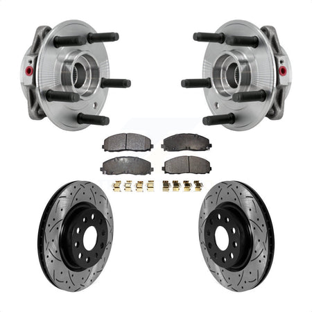 Front Hub Bearing Assembly Coated Drilled Slotted Brake Rotor & Pad Kit For Jeep Wrangler KBB-127048
