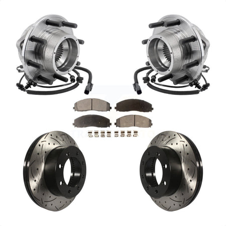 Front Hub Bearing Assembly Drilled Slot Brake Rotor Pad Kit For Ford F-350 Super Duty 4WD KBB-127069
