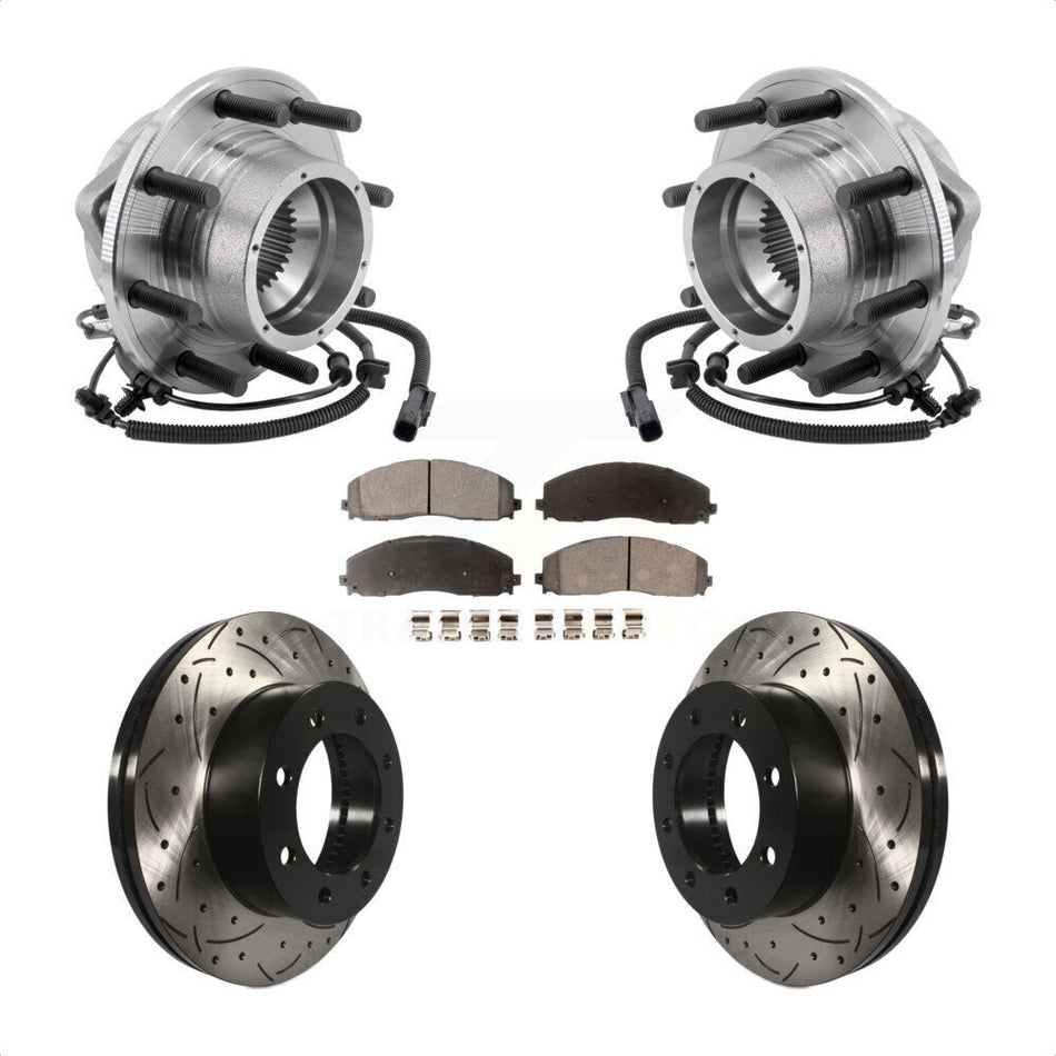 Front Hub Bearing Assembly Drilled Slot Brake Rotor Pad Kit For Ford F-350 Super Duty 4WD KBB-127069