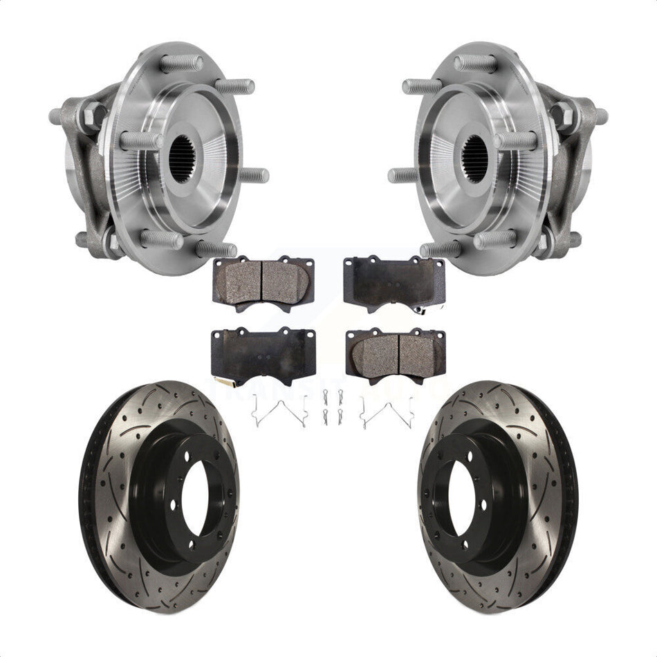 Front Hub Bearing Drill Slot Brake Rotor Pad Kit For 2010-2023 Toyota 4Runner Lexus GX460 KBB-127071