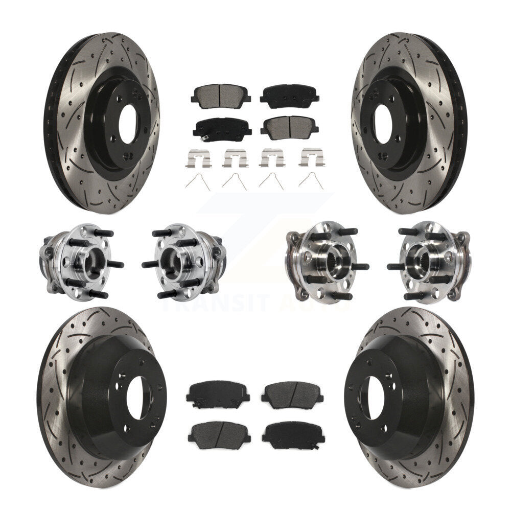 Front Rear Hub Bearing Coated Brake Rotor & Pads Kit (10Pc) For 2016-2020 Kia Sorento FWD KBB-127096