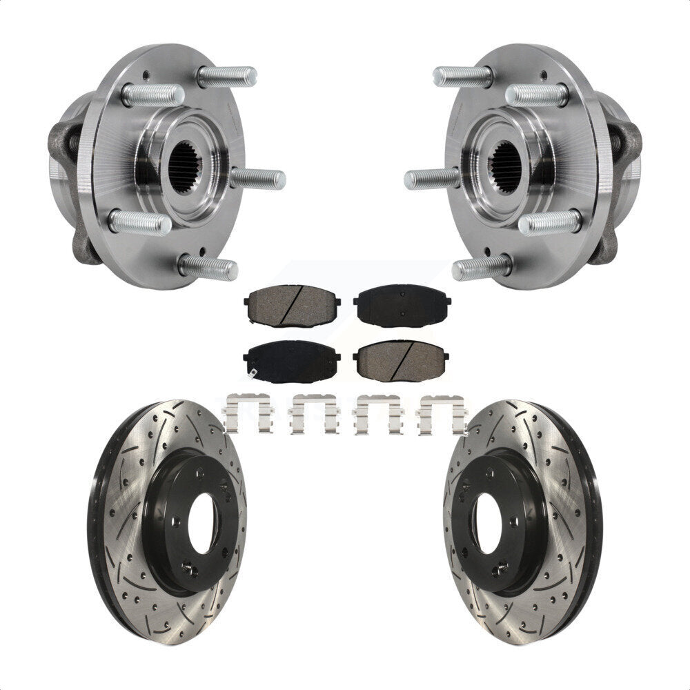 Front Hub Bearing Drilled Slot Brake Rotor Pad Kit For 17-19 Kia Soul Naturally Aspirated KBB-127103