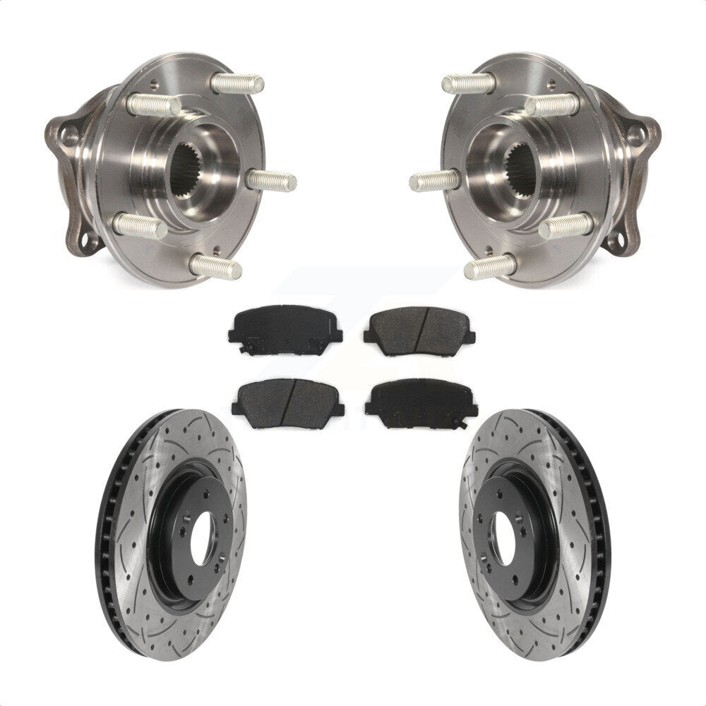 Front Hub Bearing Assembly Coated Drilled Slotted Brake Rotor & Pads Kit For Hyundai Nexo KBB-127106
