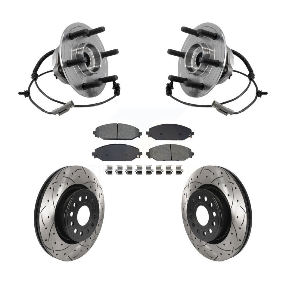 Front Hub Bearing Drilled Slot Brake Rotor & Pad Kit For Ram 1500 With 22" Factory Wheels KBB-127114