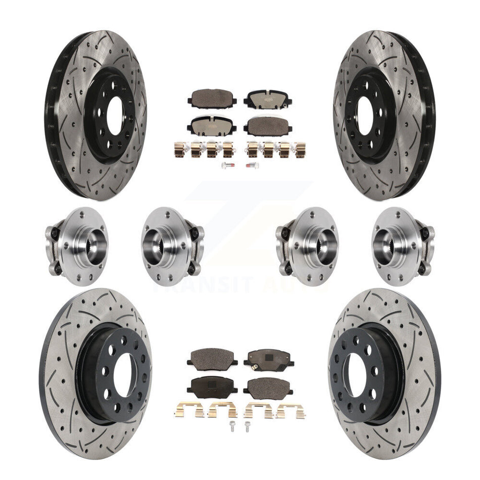 Front Rear Hub Bearings Coated Disc Brake Rotors And Pads Kit (10Pc) For Jeep Compass AWD KBB-127139