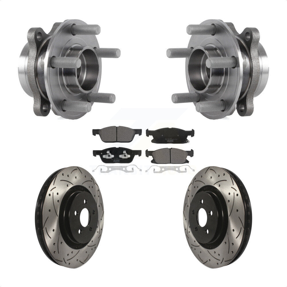 Front Hub Bearing Assembly Coated Drilled Slot Brake Rotor & Pad Kit For Lincoln Nautilus KBB-127155