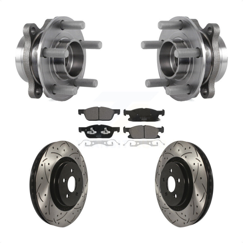Front Hub Bearing Assembly Coated Drilled Slot Brake Rotor & Pad Kit For Lincoln Nautilus KBB-127155
