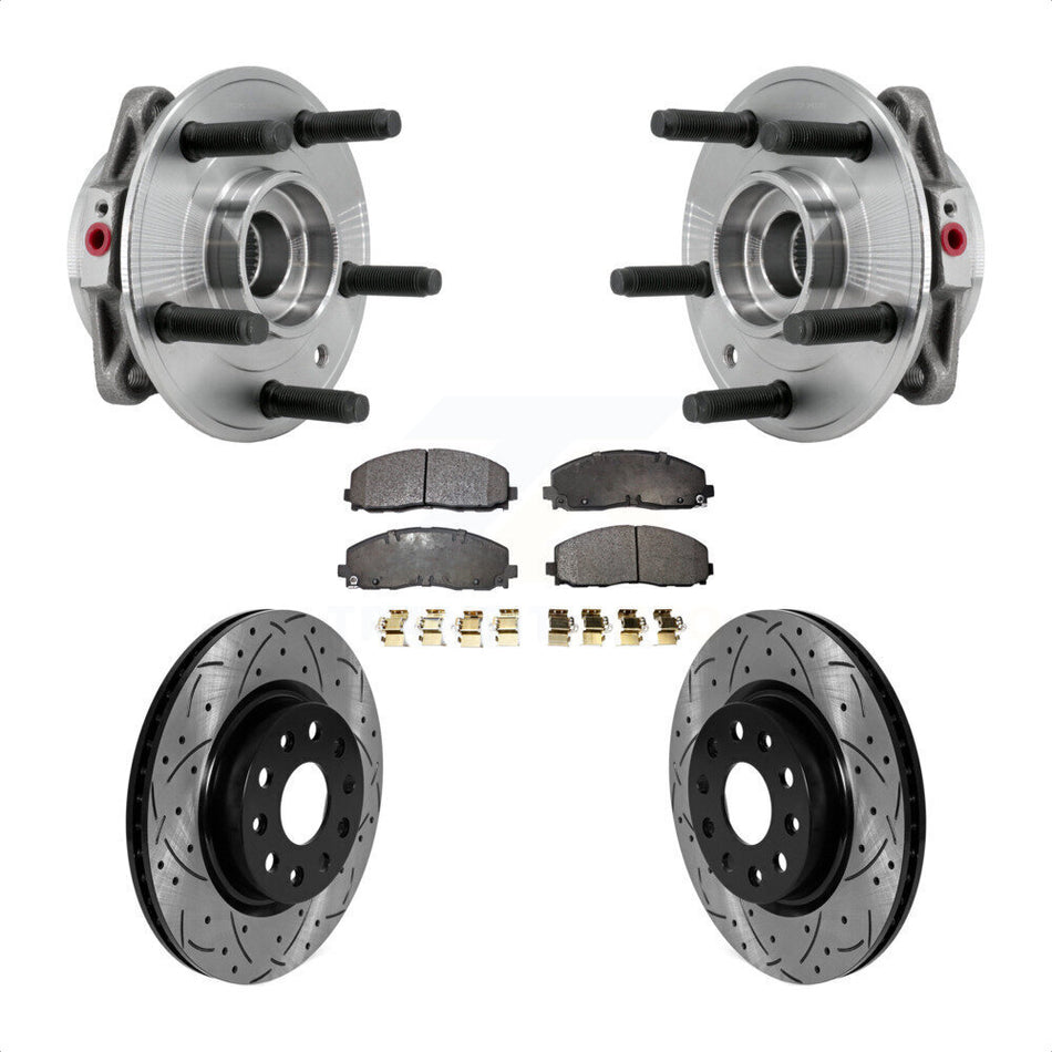Front Hub Bearing Assembly Coated Drilled Slotted Brake Rotor & Pad Kit For Jeep Wrangler KBB-127163