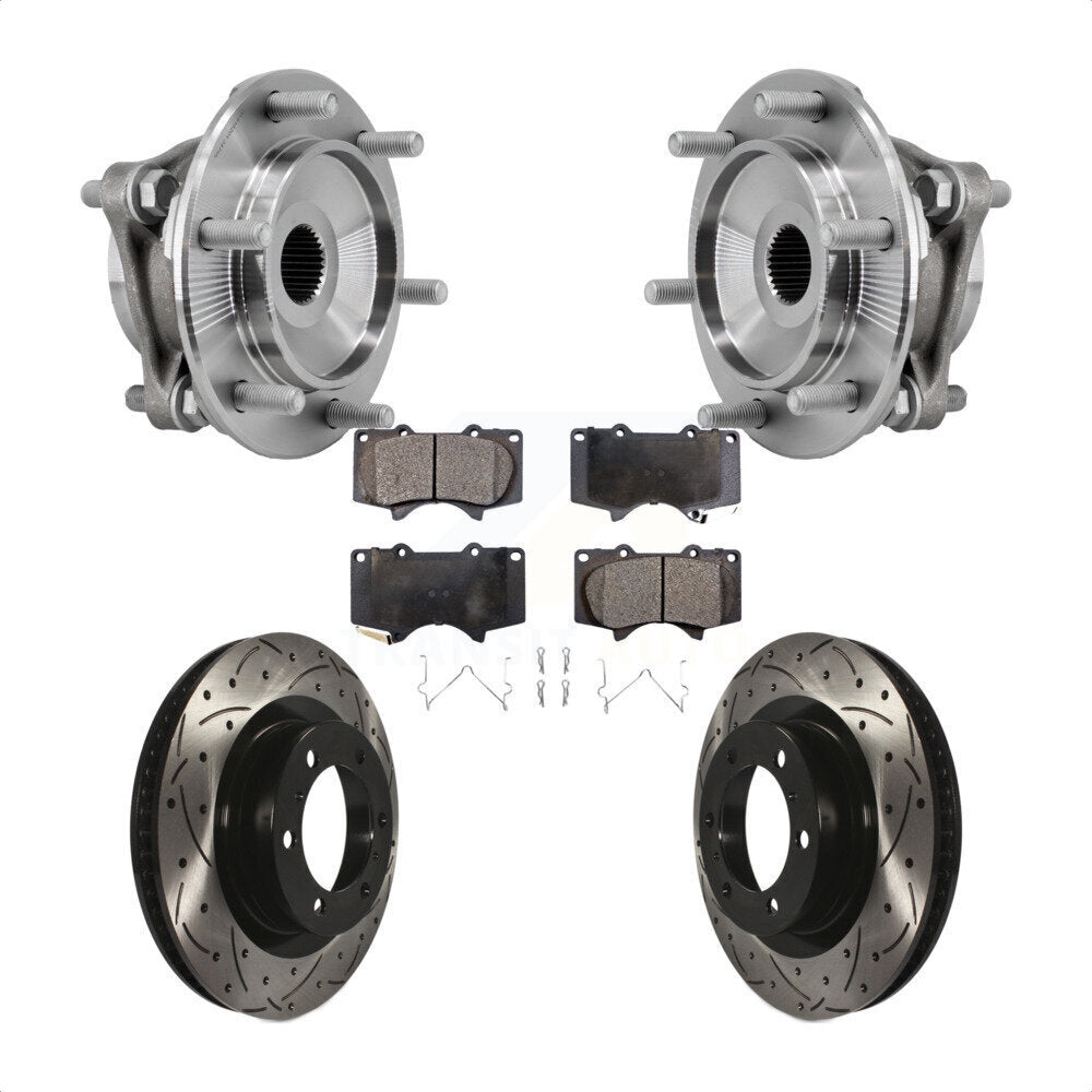 Front Hub Bearing Drill Slot Brake Rotor Pad Kit For 2010-2023 Toyota 4Runner Lexus GX460 KBB-127168