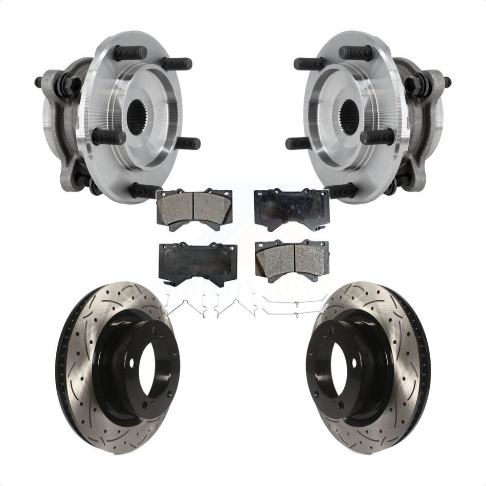 Front Hub Bearing Assembly Drilled Slot Brake Rotor Pad Kit For Toyota Tundra Sequoia 4WD KBB-127170
