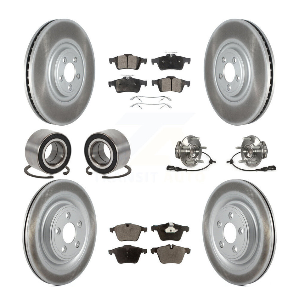 Front Rear Hub Bearings Coated Disc Brake Rotors And Pads Shoes Kit (10Pc) For Jaguar XF KBB-127336