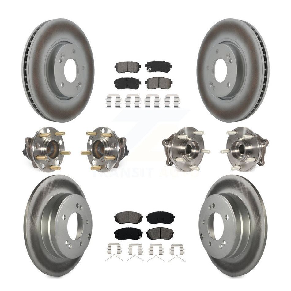 Front Rear Hub Bearings Coated Disc Brake Rotors And Pads Kit (10Pc) For Hyundai Sonata KBB-127362