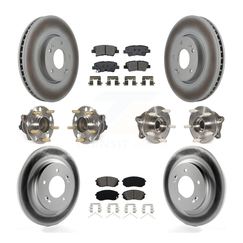 Front Rear Hub Bearings Coated Disc Brake Rotors And Pads Kit (10Pc) For Hyundai Sonata KBB-127363