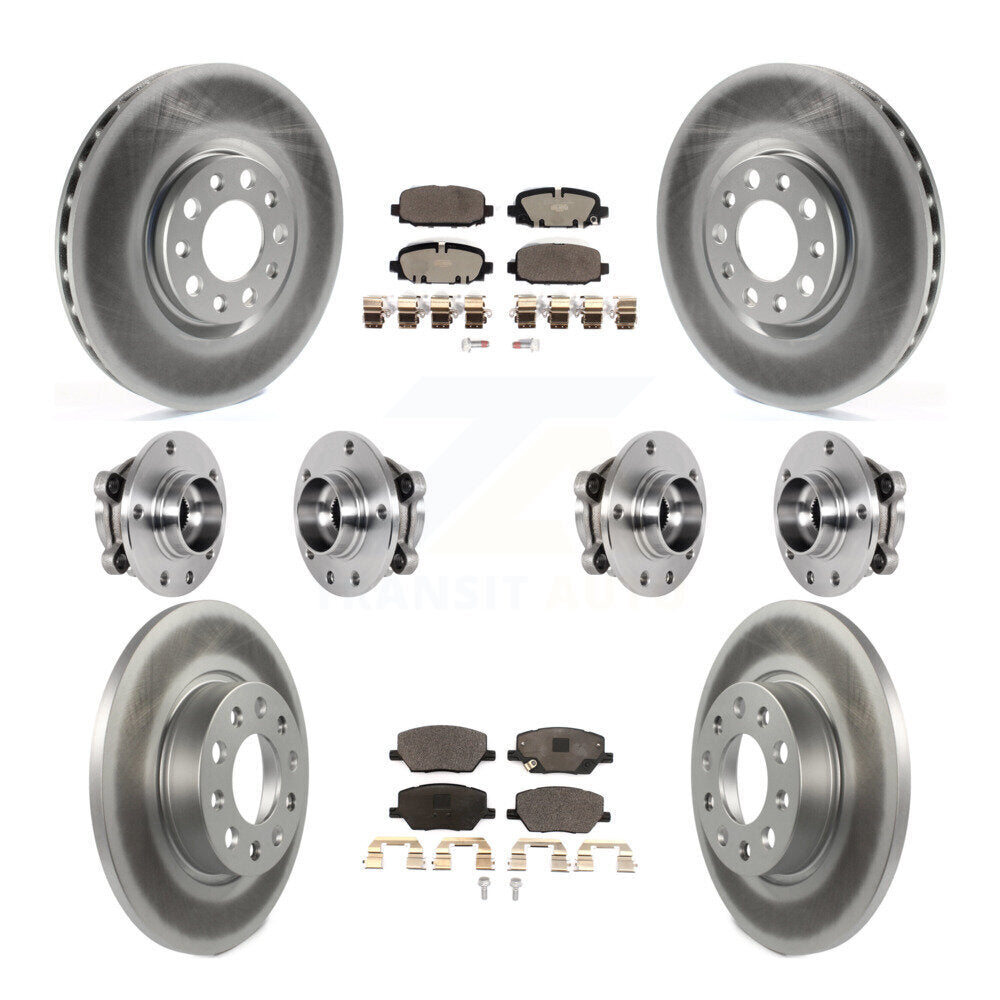 Front Rear Hub Bearings Coated Disc Brake Rotors And Pads Kit (10Pc) For Jeep Compass AWD KBB-127399