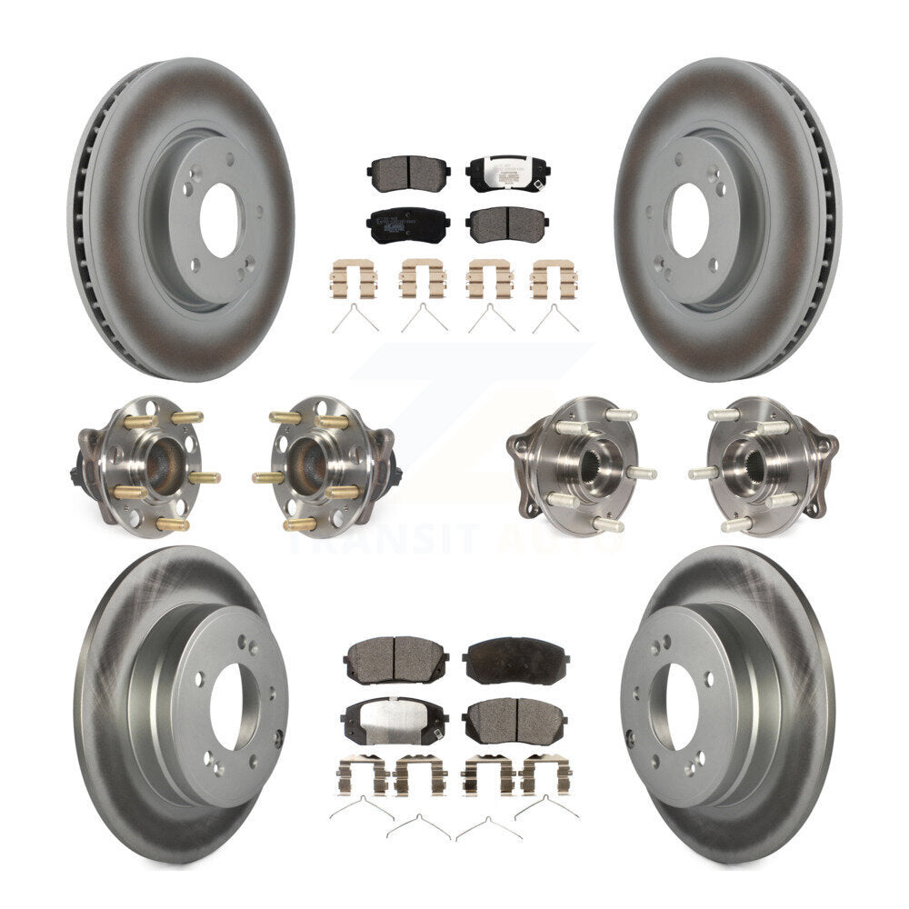 Front Rear Hub Bearings Coated Disc Brake Rotors And Pads Kit (10Pc) For Hyundai Sonata KBB-127415