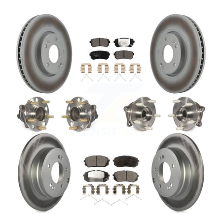 Front Rear Hub Bearings Coated Disc Brake Rotors And Pads Kit (10Pc) For Hyundai Sonata KBB-127415