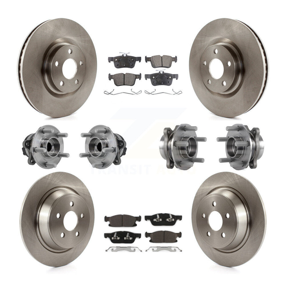 Front Rear Hub Bearings Disc Brake Rotors And Pads Kit (10Pc) For 2015-2018 Ford Edge FWD KBB-127591