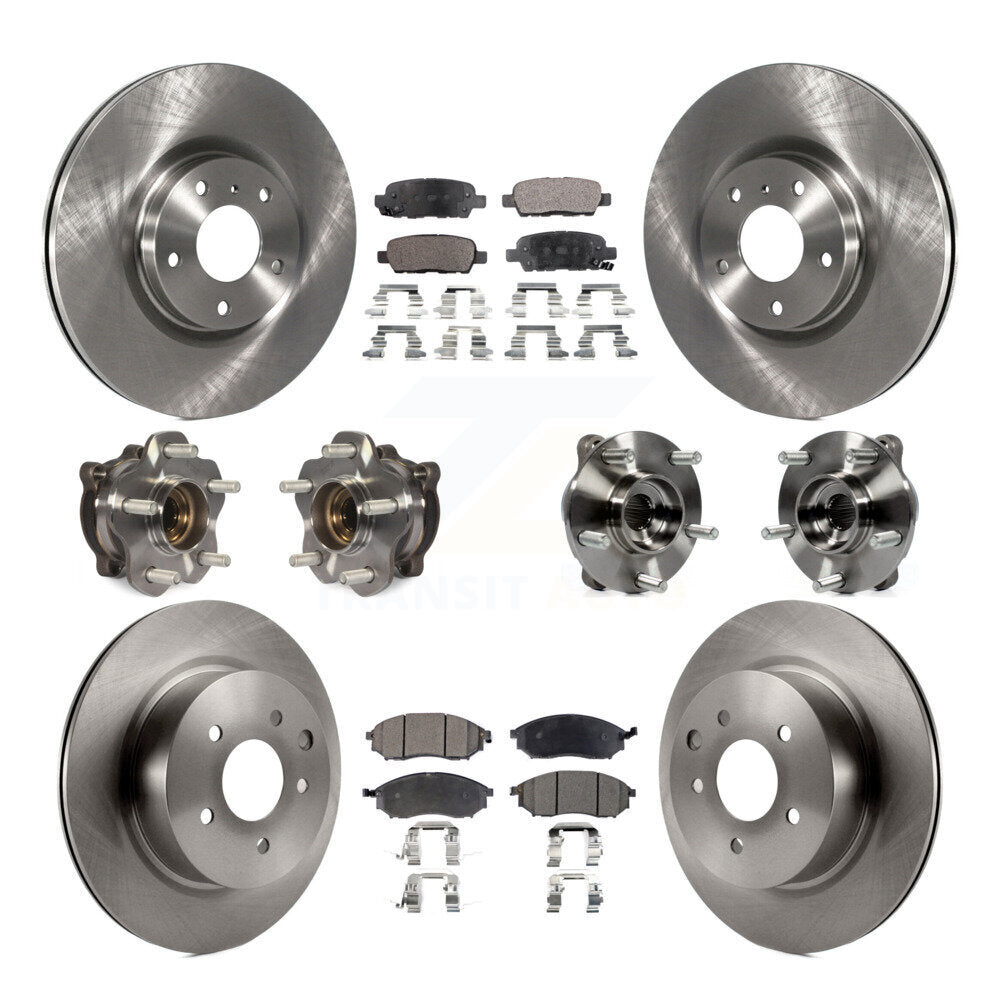 Front Rear Hub Bearing Disc Brake Rotor And Pad Kit (10Pc) For 2006-2007 INFINITI M35 AWD KBB-127598