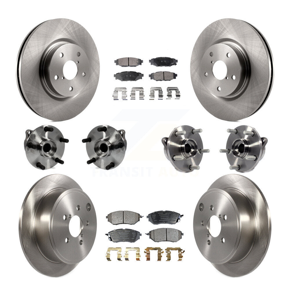 Front Rear Hub Bearings Disc Brake Rotors And Ceramic Pads Kit (10Pc) For Subaru WRX KBB-127606