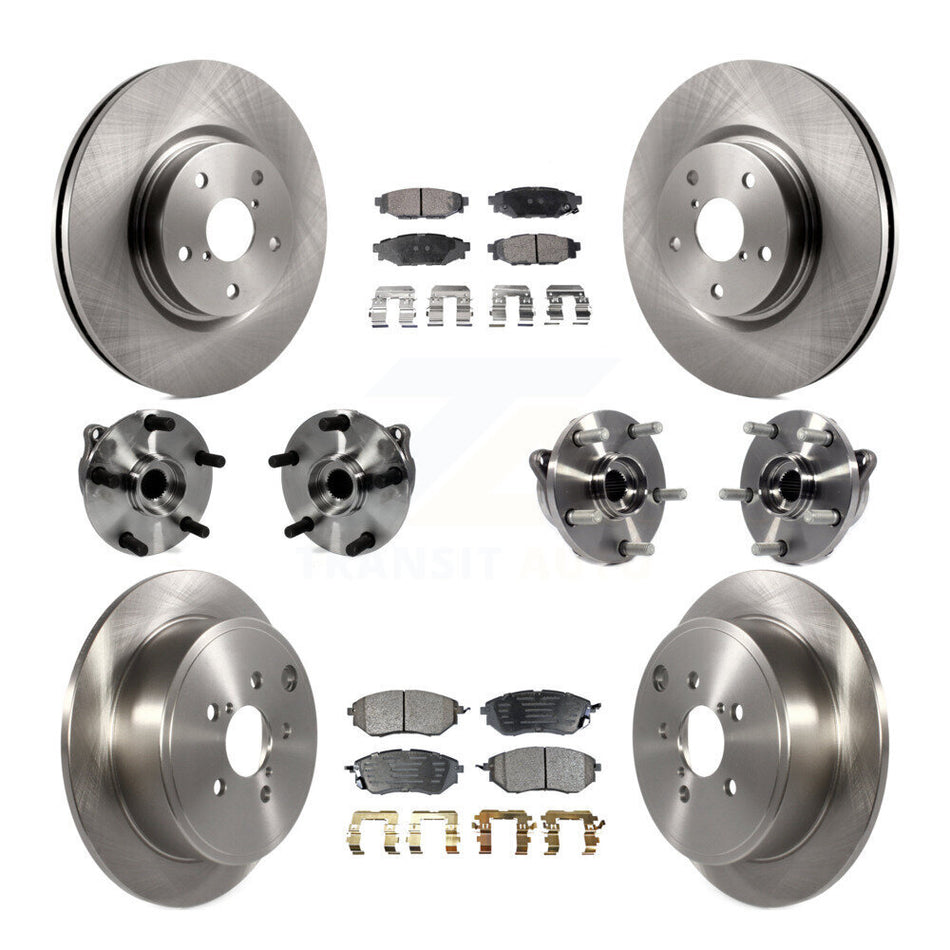 Front Rear Hub Bearings Disc Brake Rotors And Ceramic Pads Kit (10Pc) For Subaru WRX KBB-127606