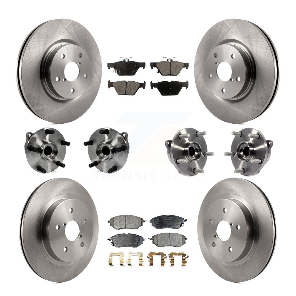 Front Rear Hub Bearings Disc Brake Rotors And Ceramic Pads Kit (10Pc) For Subaru WRX KBB-127607