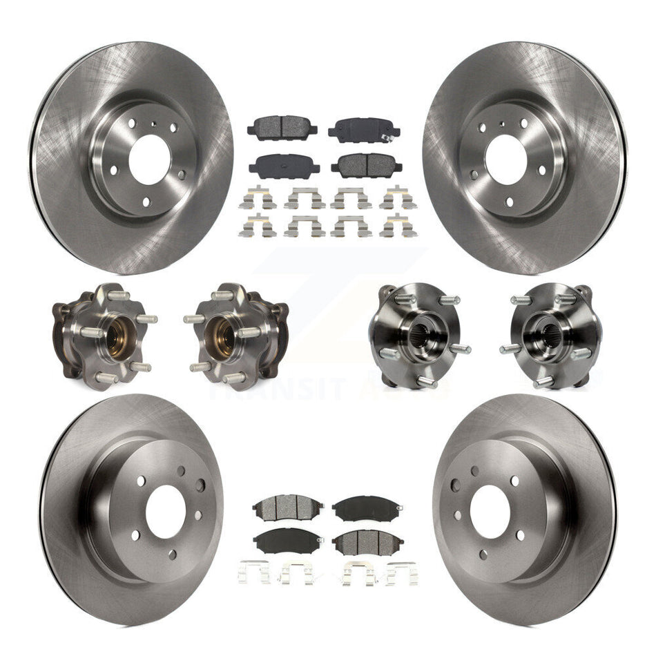 Front Rear Hub Bearing Disc Brake Rotor And Pad Kit (10Pc) For 2006-2007 INFINITI M35 AWD KBB-127672