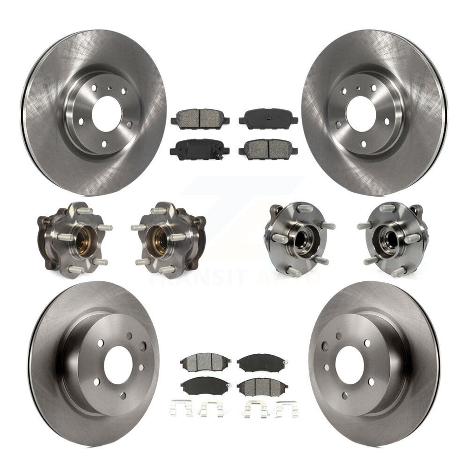 Front Rear Hub Bearing Disc Brake Rotor And Pad Kit (10Pc) For 2006-2007 INFINITI M35 RWD KBB-127673