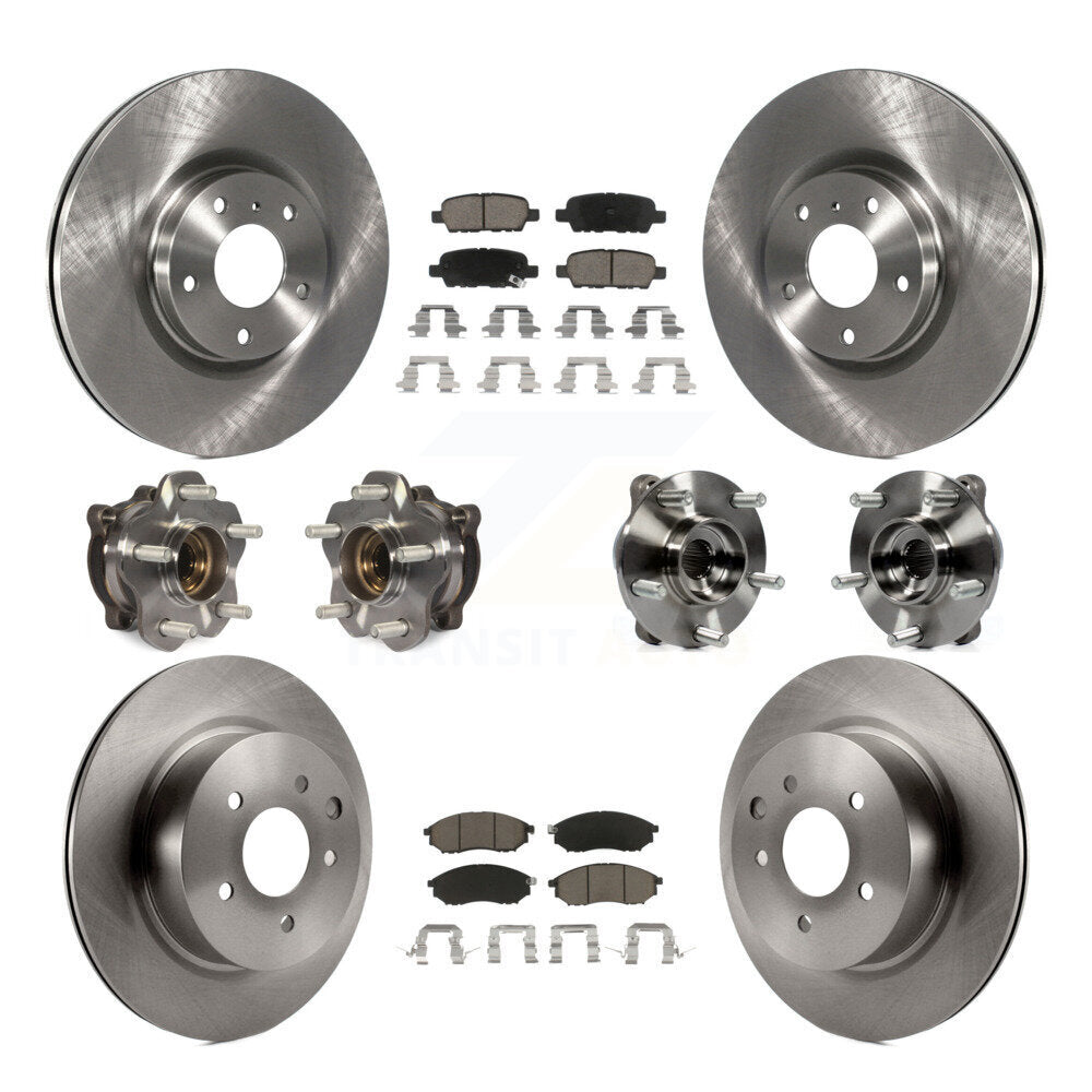 Front Rear Hub Bearing Disc Brake Rotor And Pad Kit (10Pc) For 2006-2007 INFINITI M35 AWD KBB-127681
