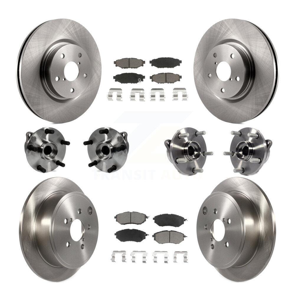 Front Rear Hub Bearings Disc Brake Rotors And Ceramic Pads Kit (10Pc) For Subaru WRX KBB-127683