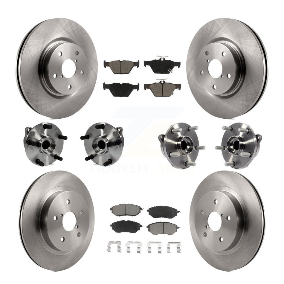 Front Rear Hub Bearings Disc Brake Rotors And Ceramic Pads Kit (10Pc) For Subaru WRX KBB-127684